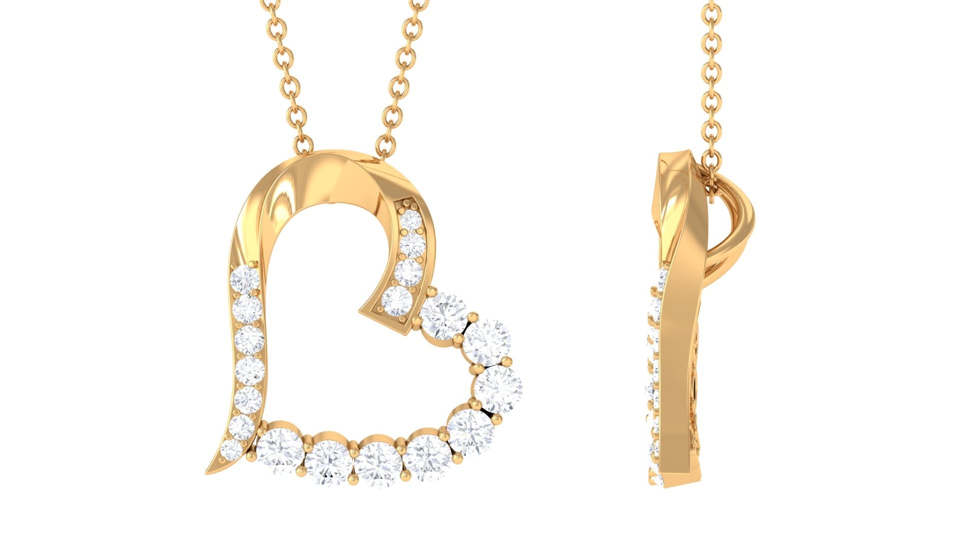 Round Cut Moissanite Open Heart Pendant in Prong Setting