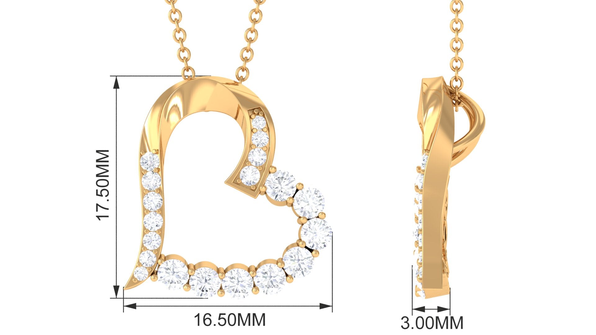 Round Cut Moissanite Open Heart Pendant in Prong Setting
