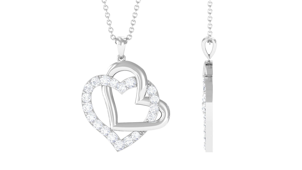 Round Shape Moissanite Interlock Double Heart Pendant