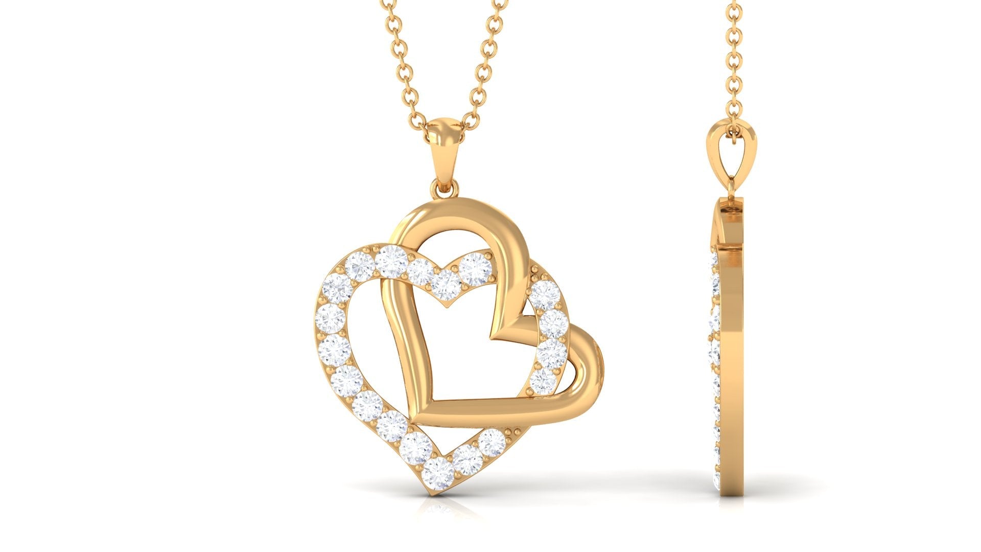 Round Shape Moissanite Interlock Double Heart Pendant