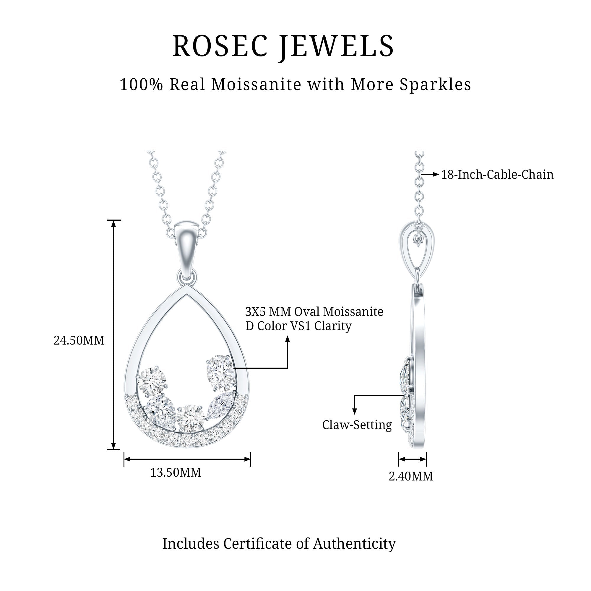 Designer Moissanite Teardrop Pendant Necklace