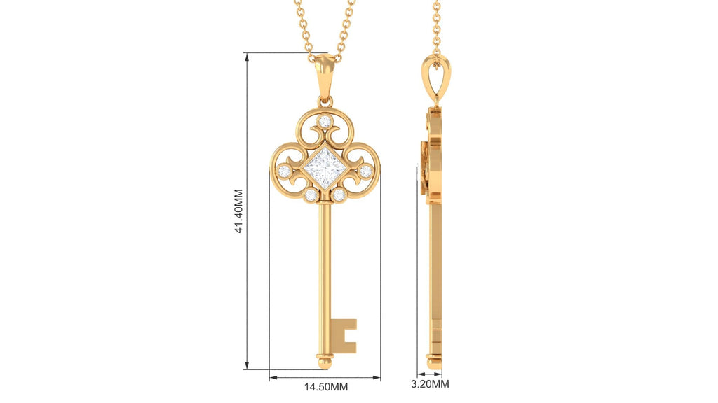Princess Cut Moissanite Vintage Key Pendant Necklace
