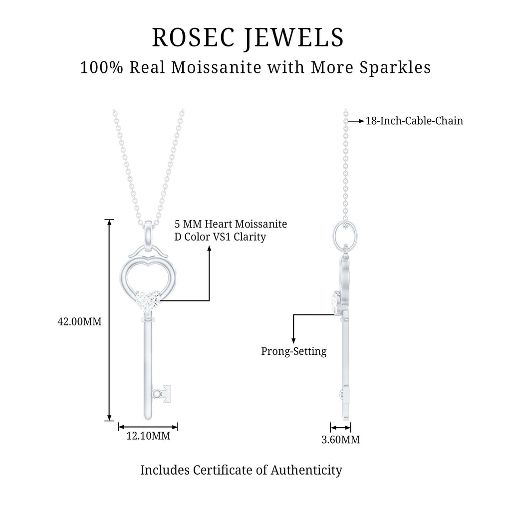 Certified Moissanite Key to My Heart Necklace for Women
