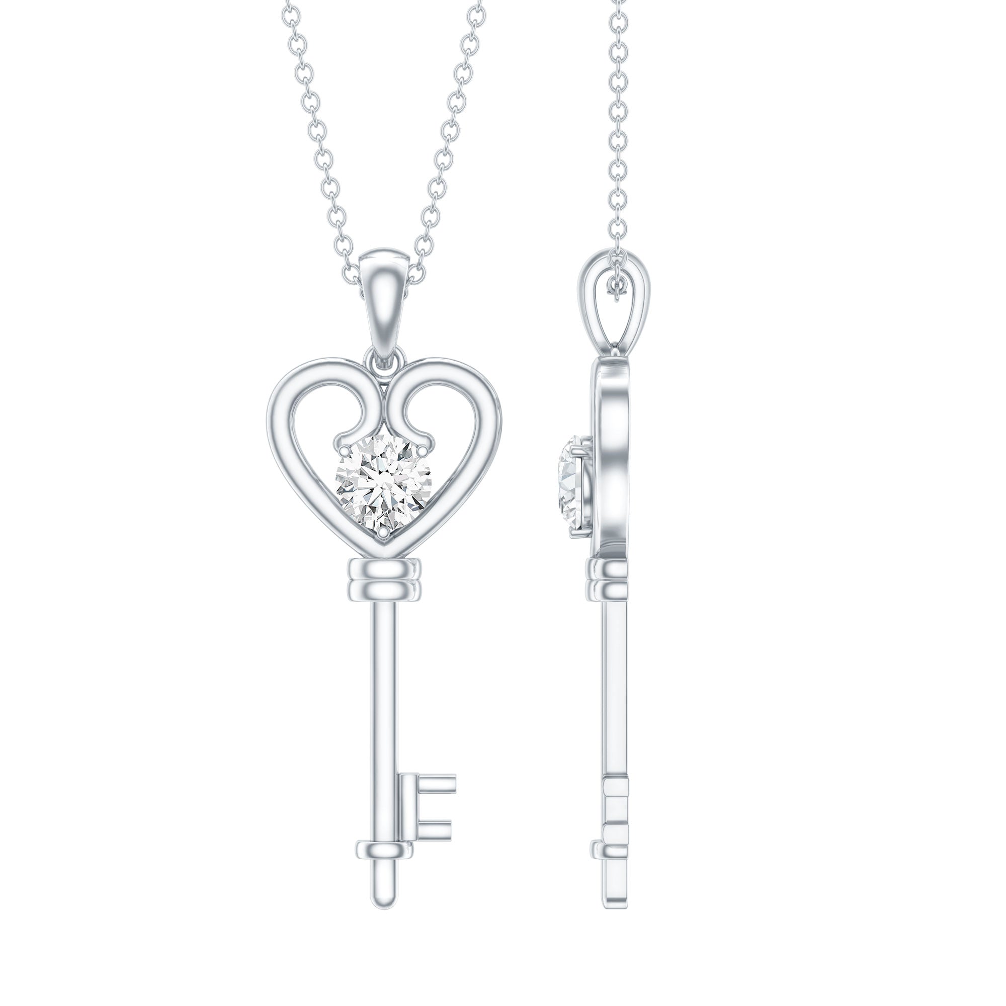 Certified Moissanite Heart and Key Pendant Necklace