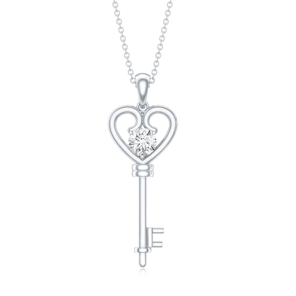 Certified Moissanite Heart and Key Pendant Necklace
