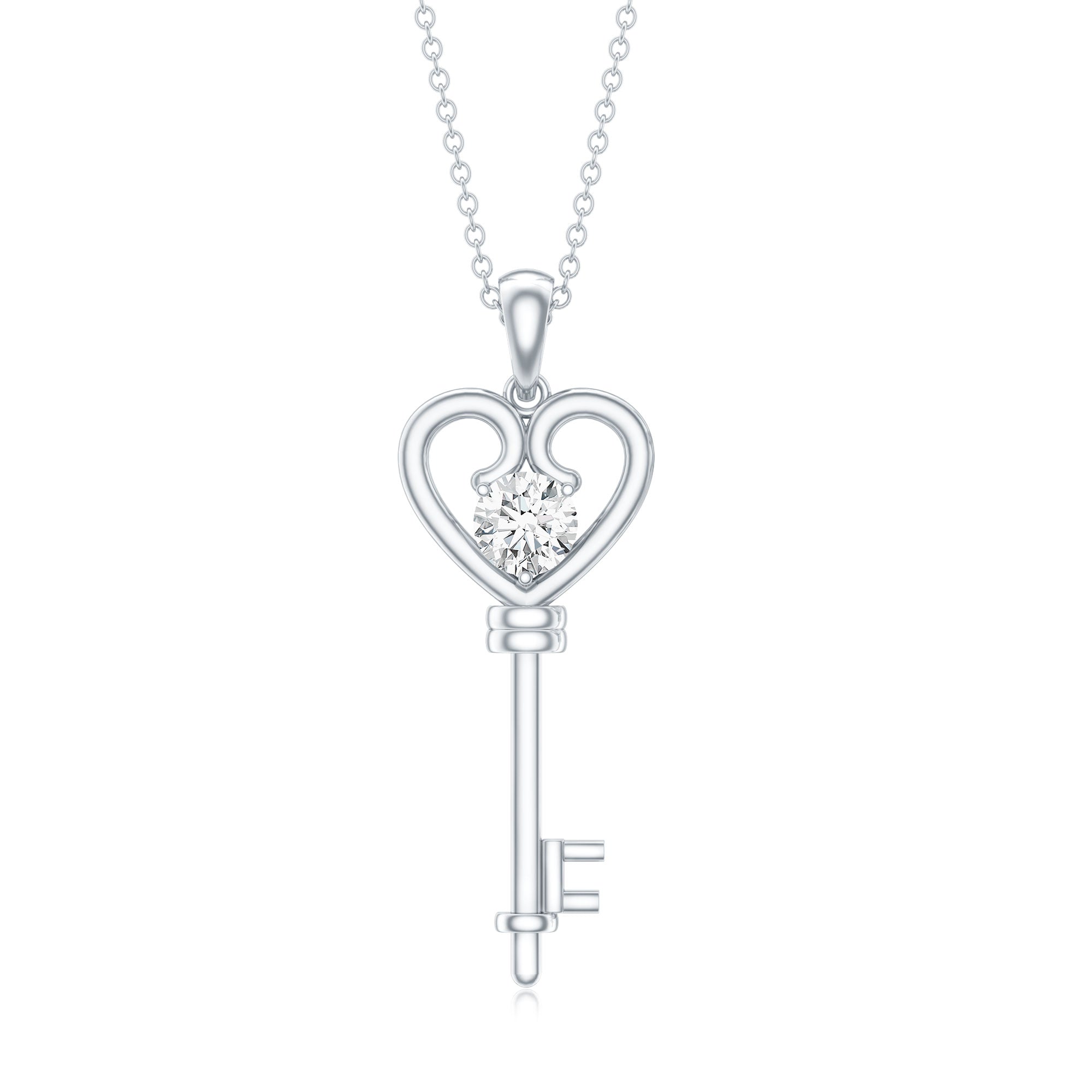 Certified Moissanite Heart and Key Pendant Necklace