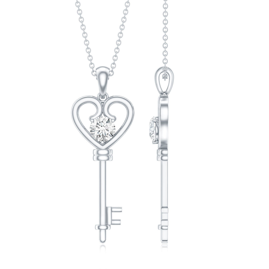 Certified Moissanite Heart and Key Pendant Necklace