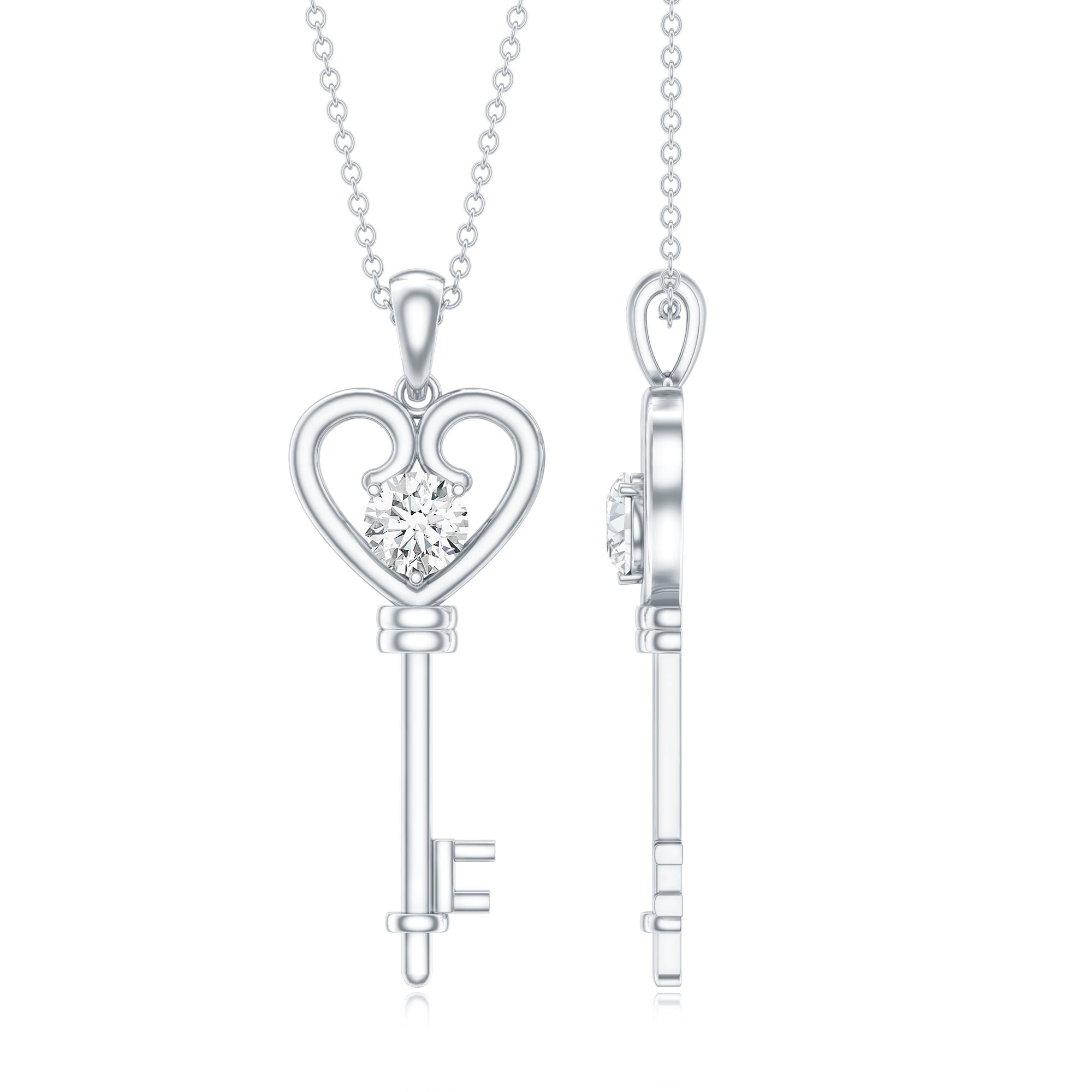 Certified Moissanite Heart and Key Pendant Necklace
