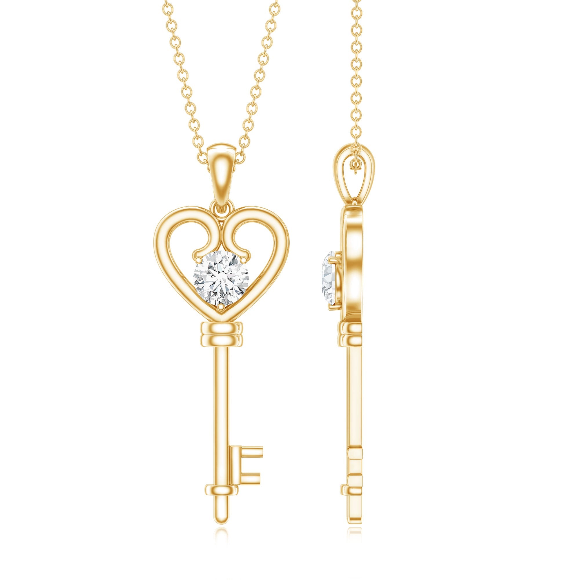 Certified Moissanite Heart and Key Pendant Necklace