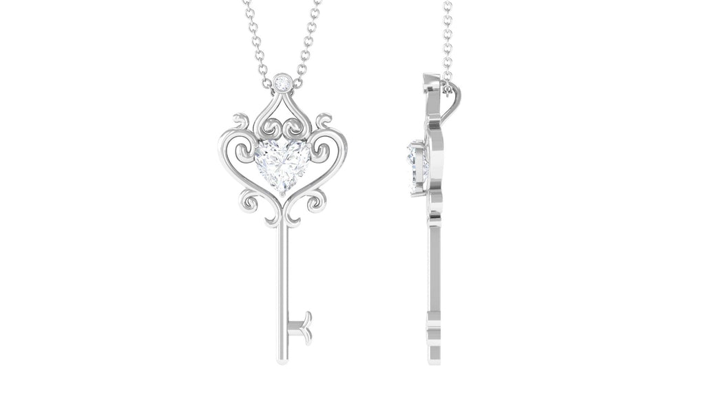 Vintage Inspired Heart Shape Moissanite Key Necklace for Women