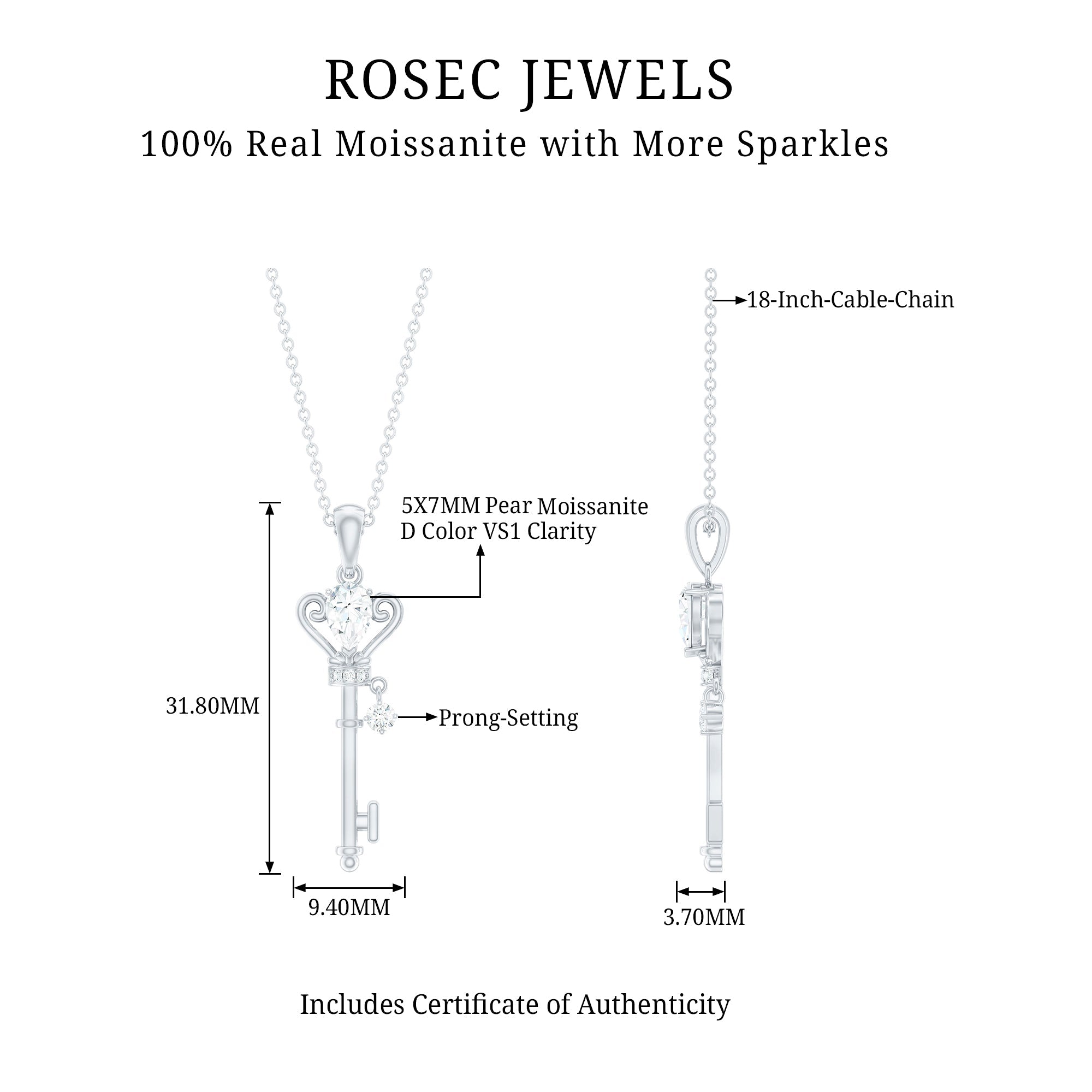 Vintage Moissanite Key Pendant for Women