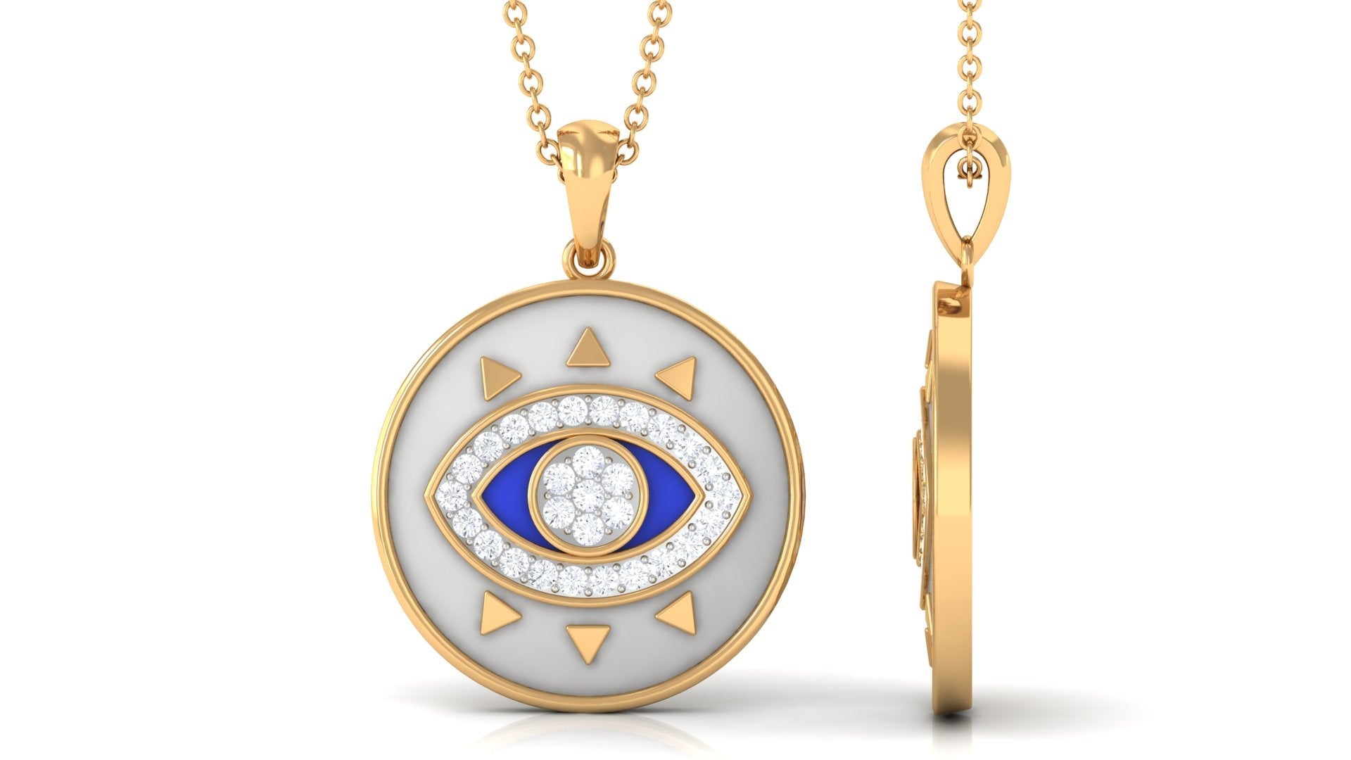 Moissanite and Evil Eye Disc Pendant Necklace