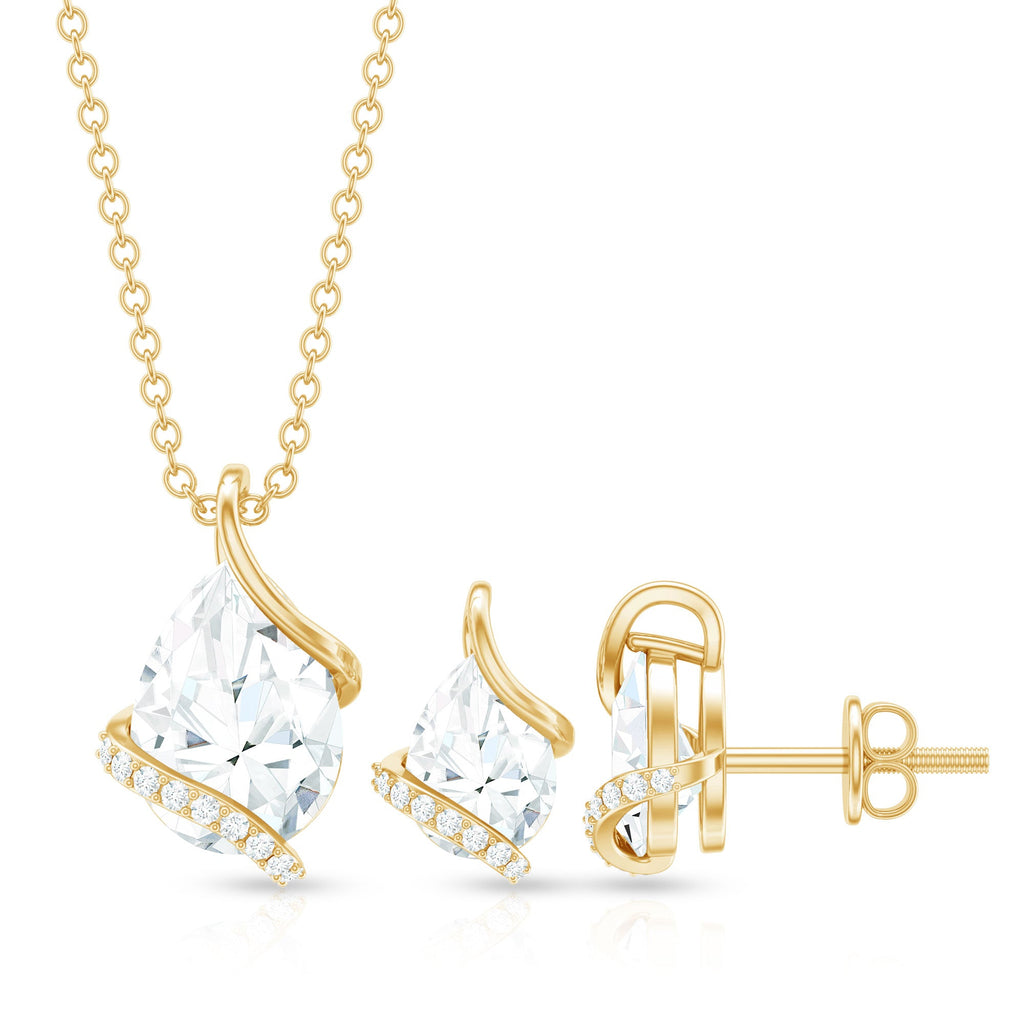 Pear and Round Shape Moissanite Teardrop Jewelry Set for Women