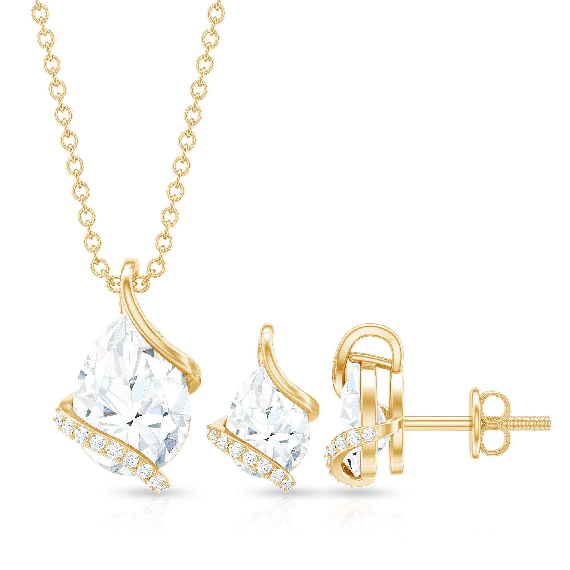 Pear and Round Shape Moissanite Teardrop Jewelry Set for Women