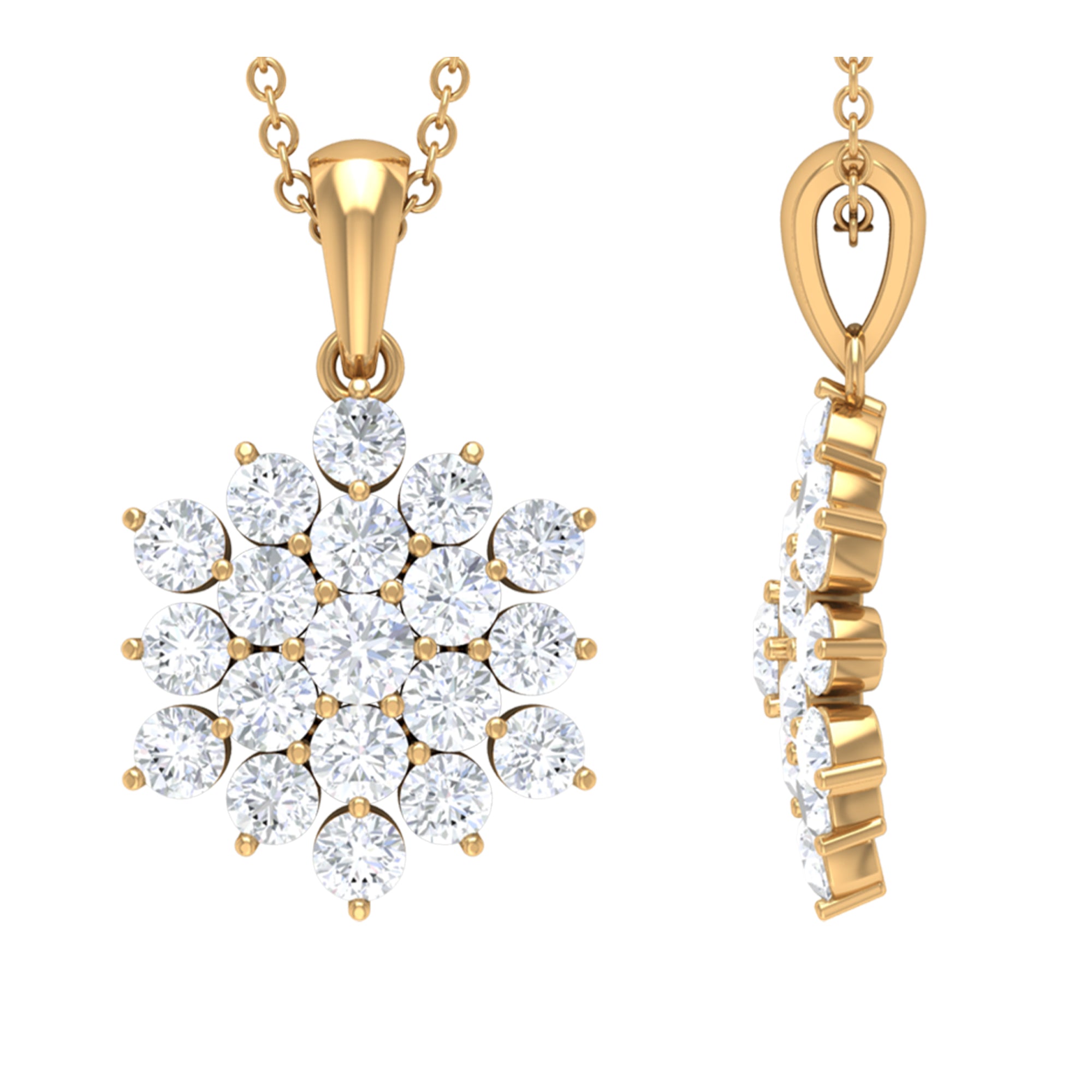 Certified Round Cut Moissanite Floral Cluster Pendant