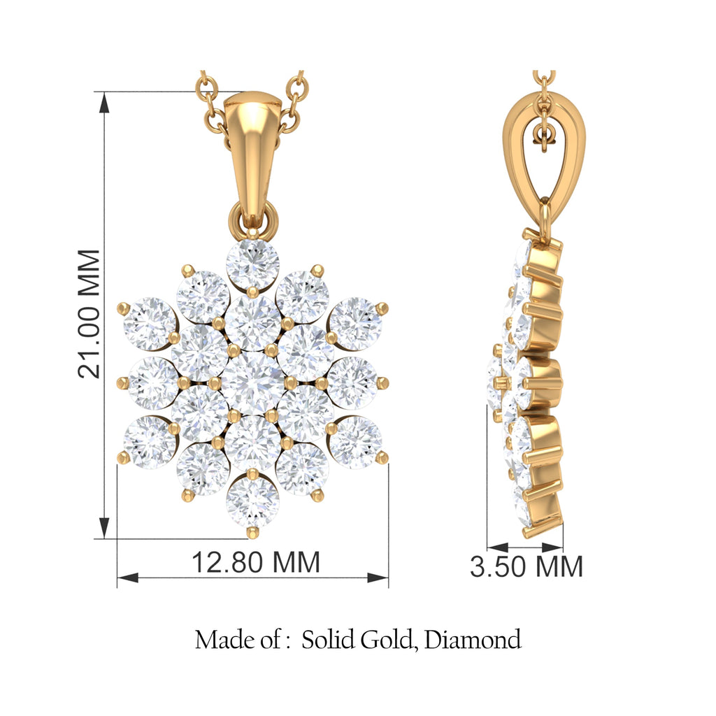 Certified Round Cut Moissanite Floral Cluster Pendant