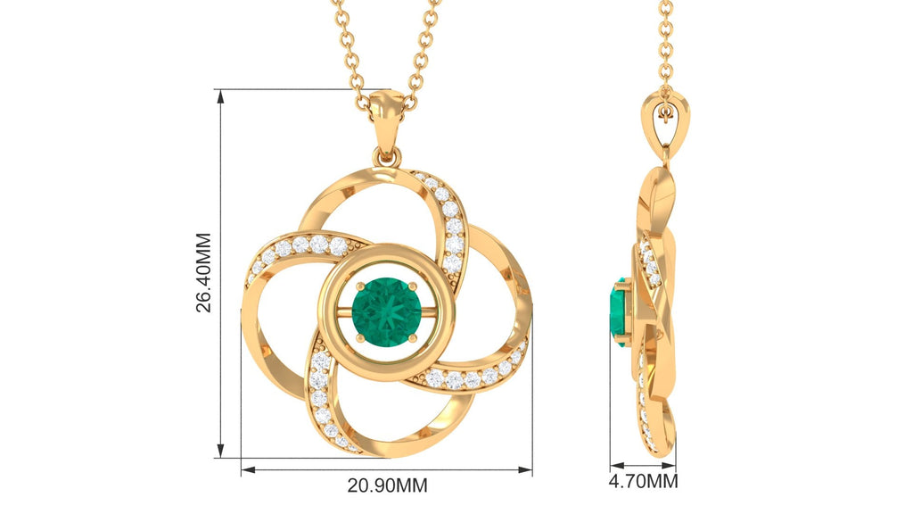 Emerald Floral Pendant Necklace with Diamond