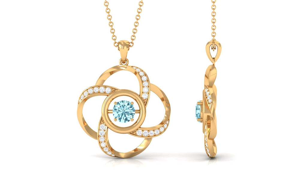 Modern Flower Pendant with Round Aquamarine and Diamond