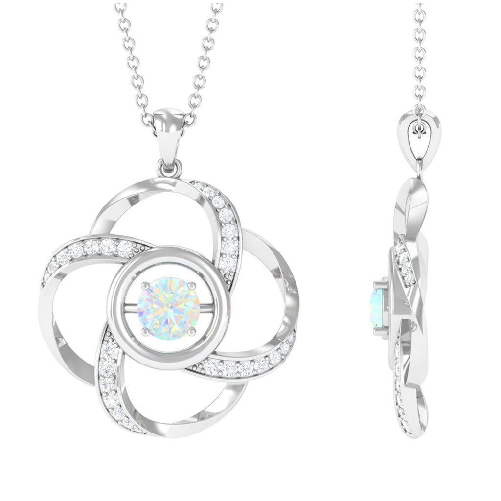 Natural Ethiopian Opal Floral Pendant Necklace with Diamond