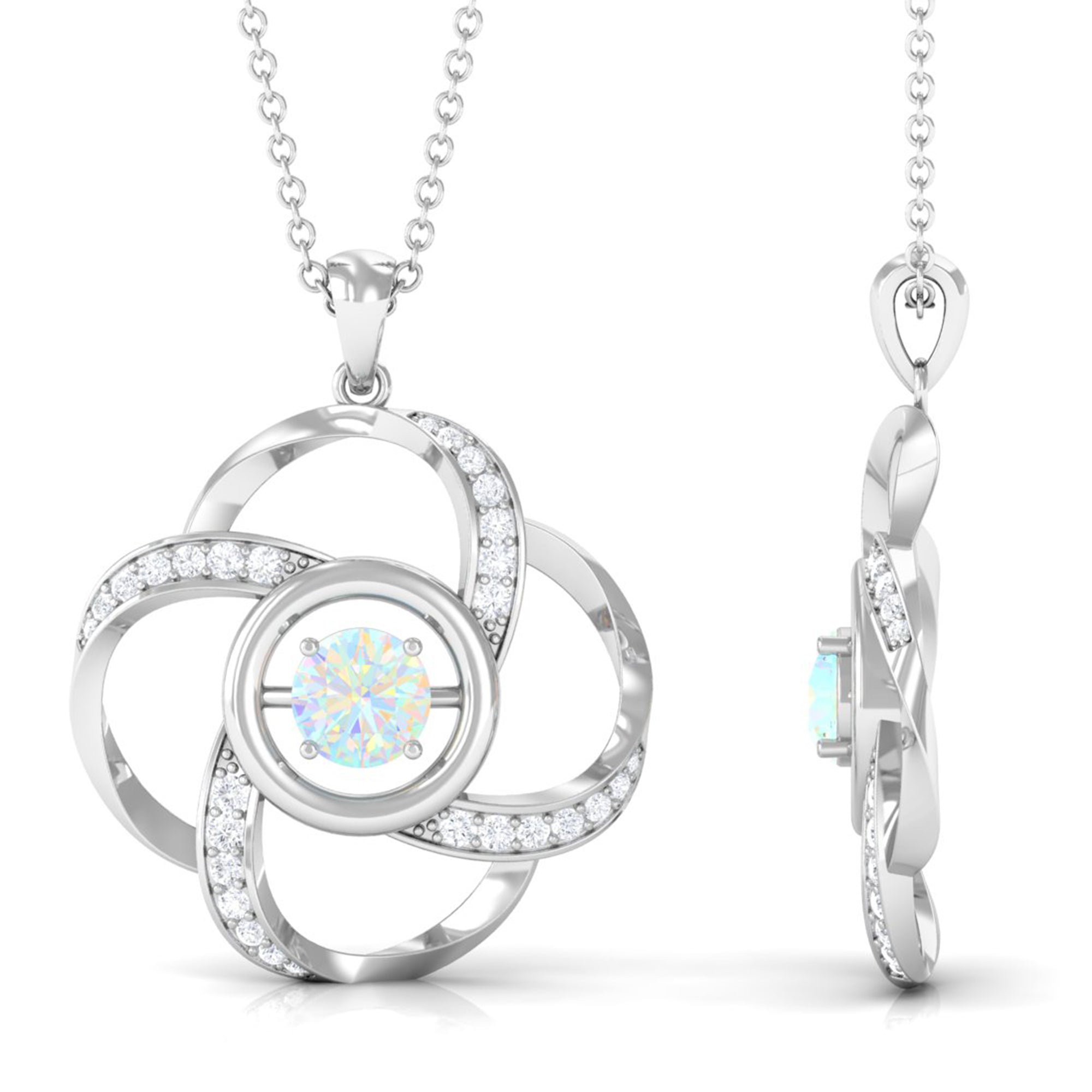 Natural Ethiopian Opal Floral Pendant Necklace with Diamond
