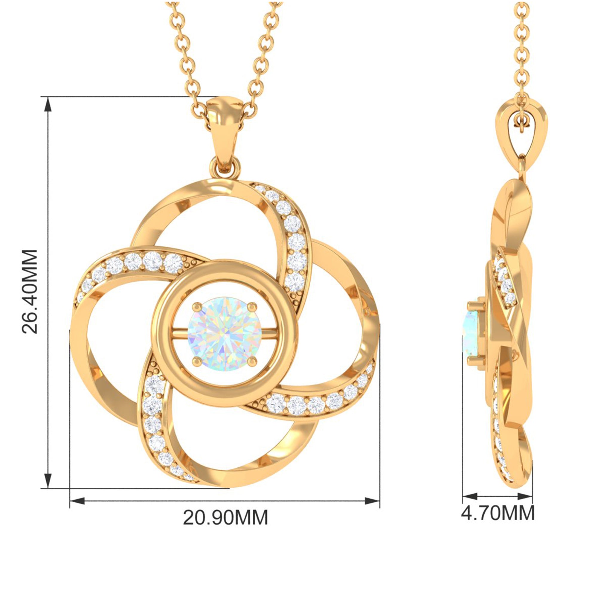 Natural Ethiopian Opal Floral Pendant Necklace with Diamond
