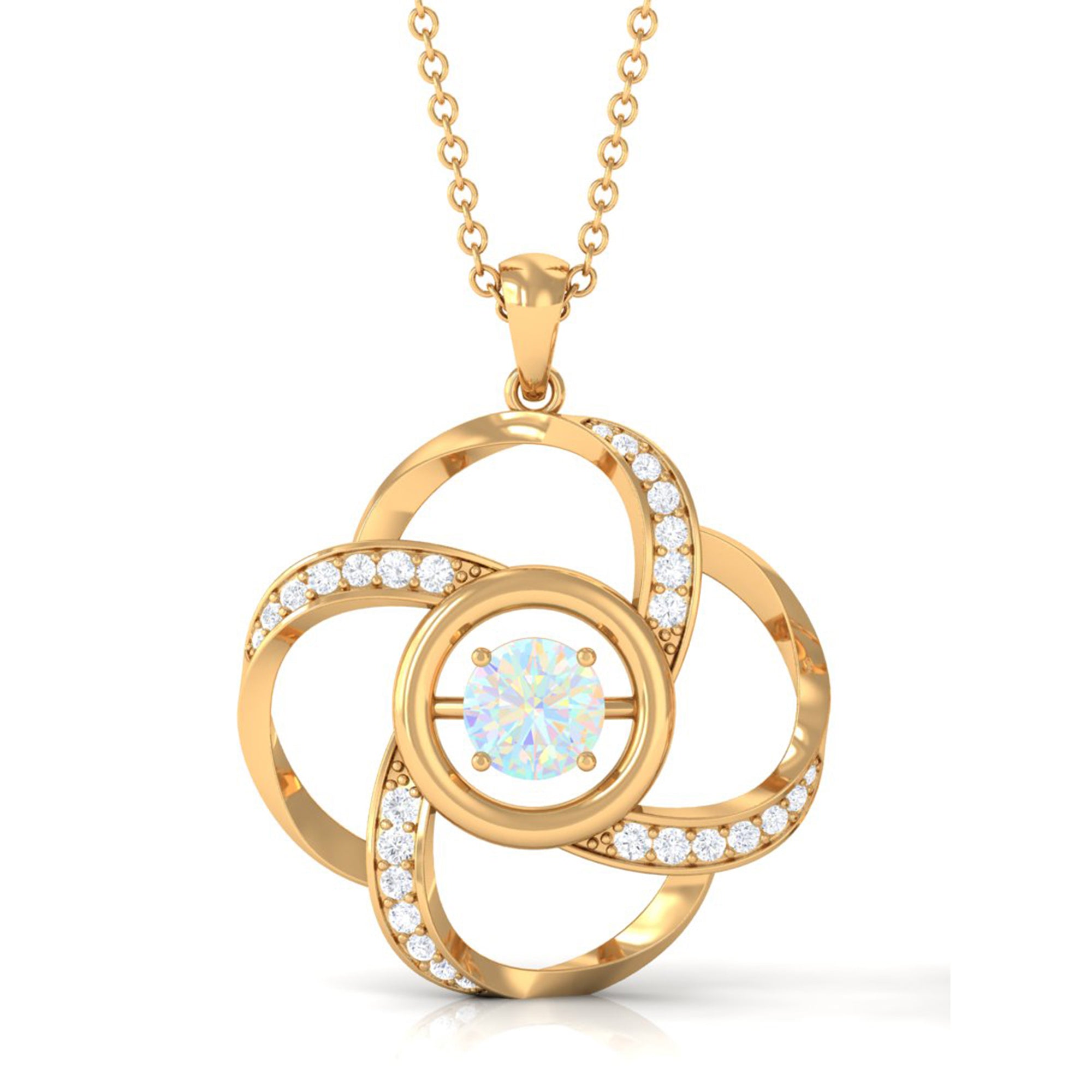 Natural Ethiopian Opal Floral Pendant Necklace with Diamond
