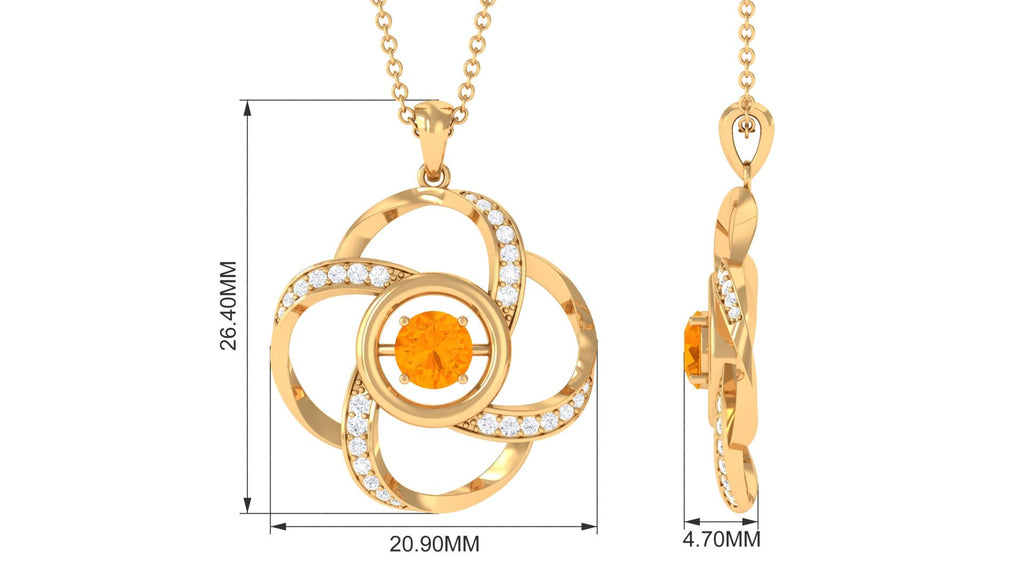 Round Fire Opal Flower Necklace with and Diamond