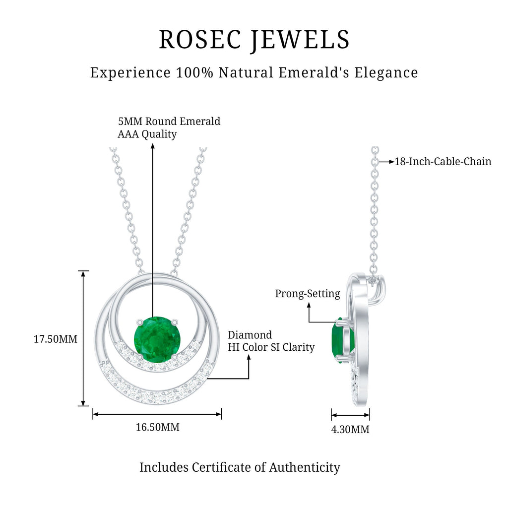 Natural Half Carat Emerald Double Circle Necklace with Diamond
