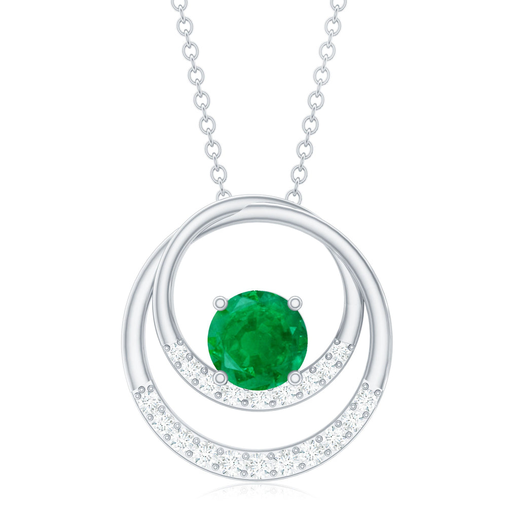 Natural Half Carat Emerald Double Circle Necklace with Diamond
