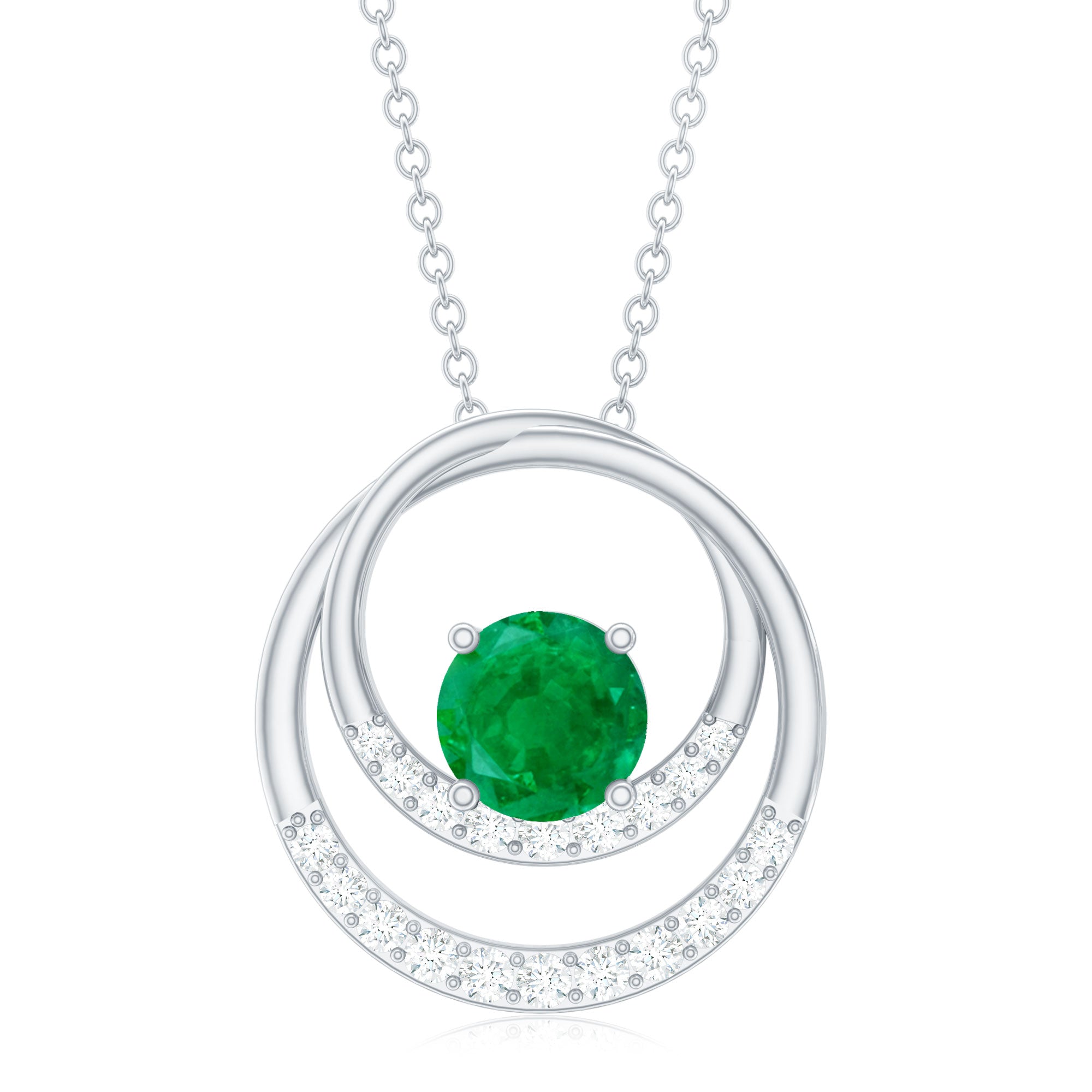 Natural Half Carat Emerald Double Circle Necklace with Diamond