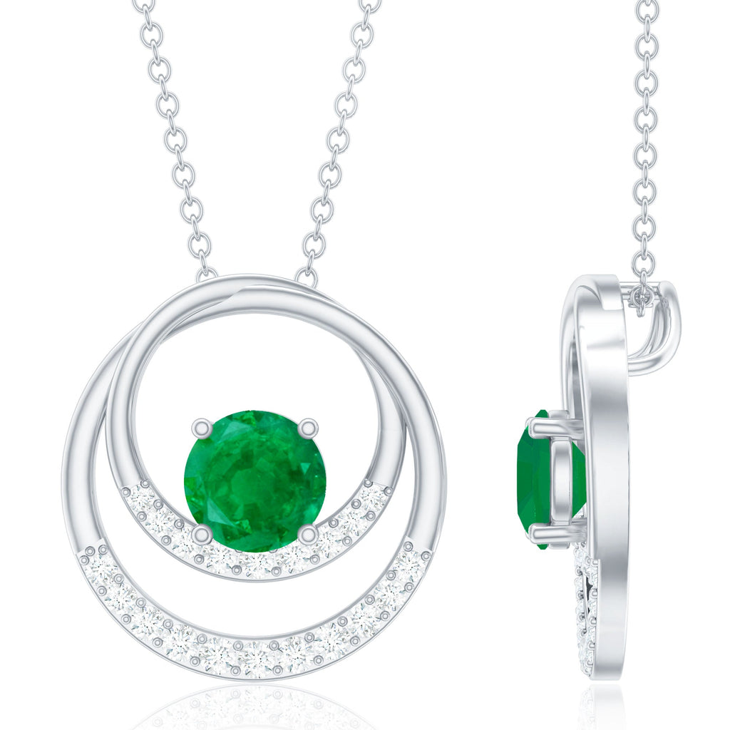 Natural Half Carat Emerald Double Circle Necklace with Diamond