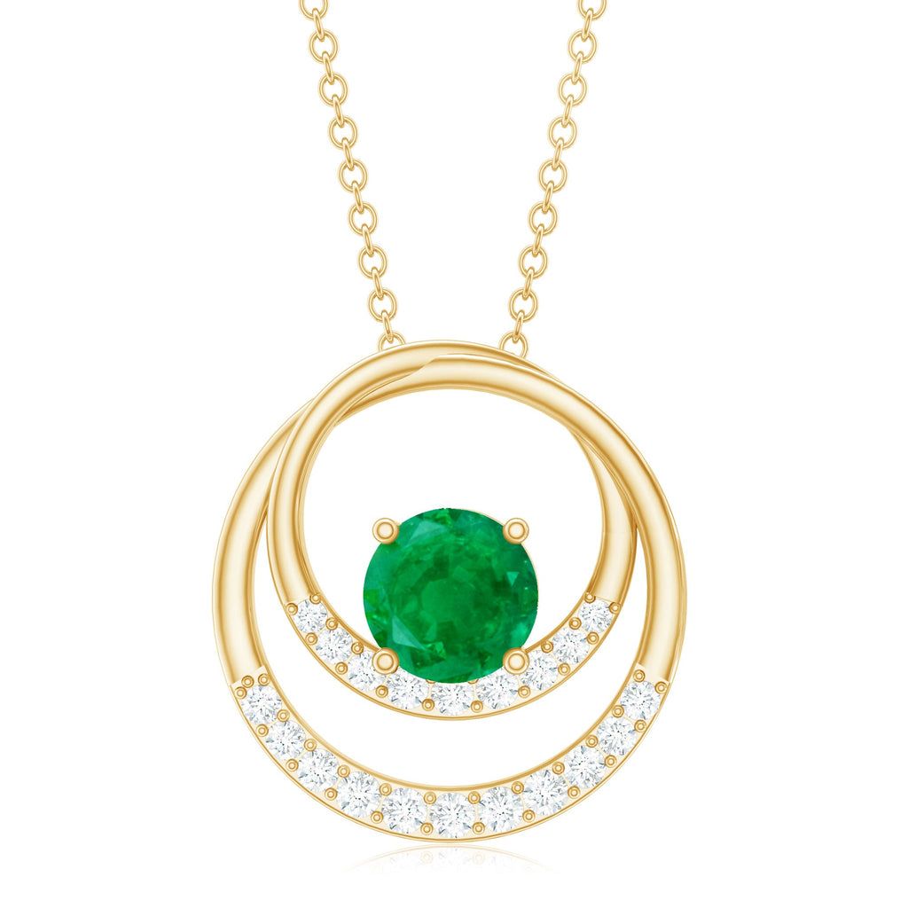 Natural Half Carat Emerald Double Circle Necklace with Diamond