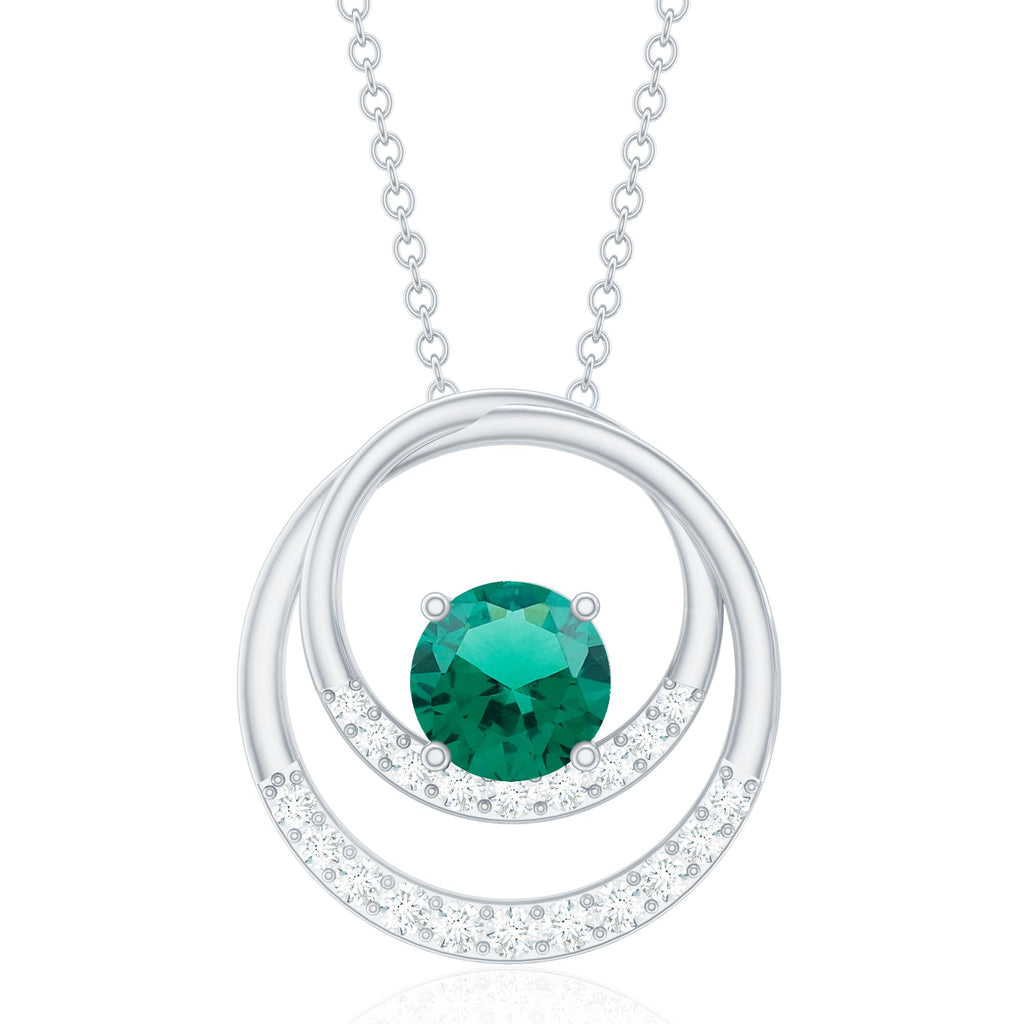 0.8 Carat Lab Created Emerald and Diamond Interlocking Circle Pendant