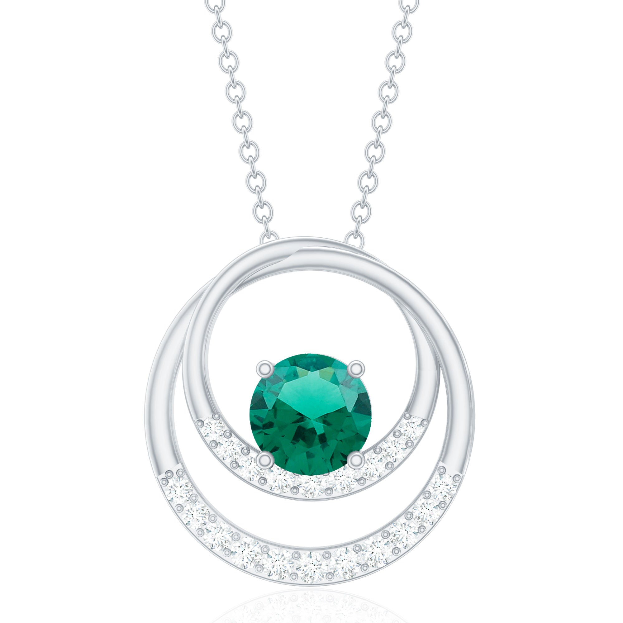 0.8 Carat Lab Created Emerald and Diamond Interlocking Circle Pendant