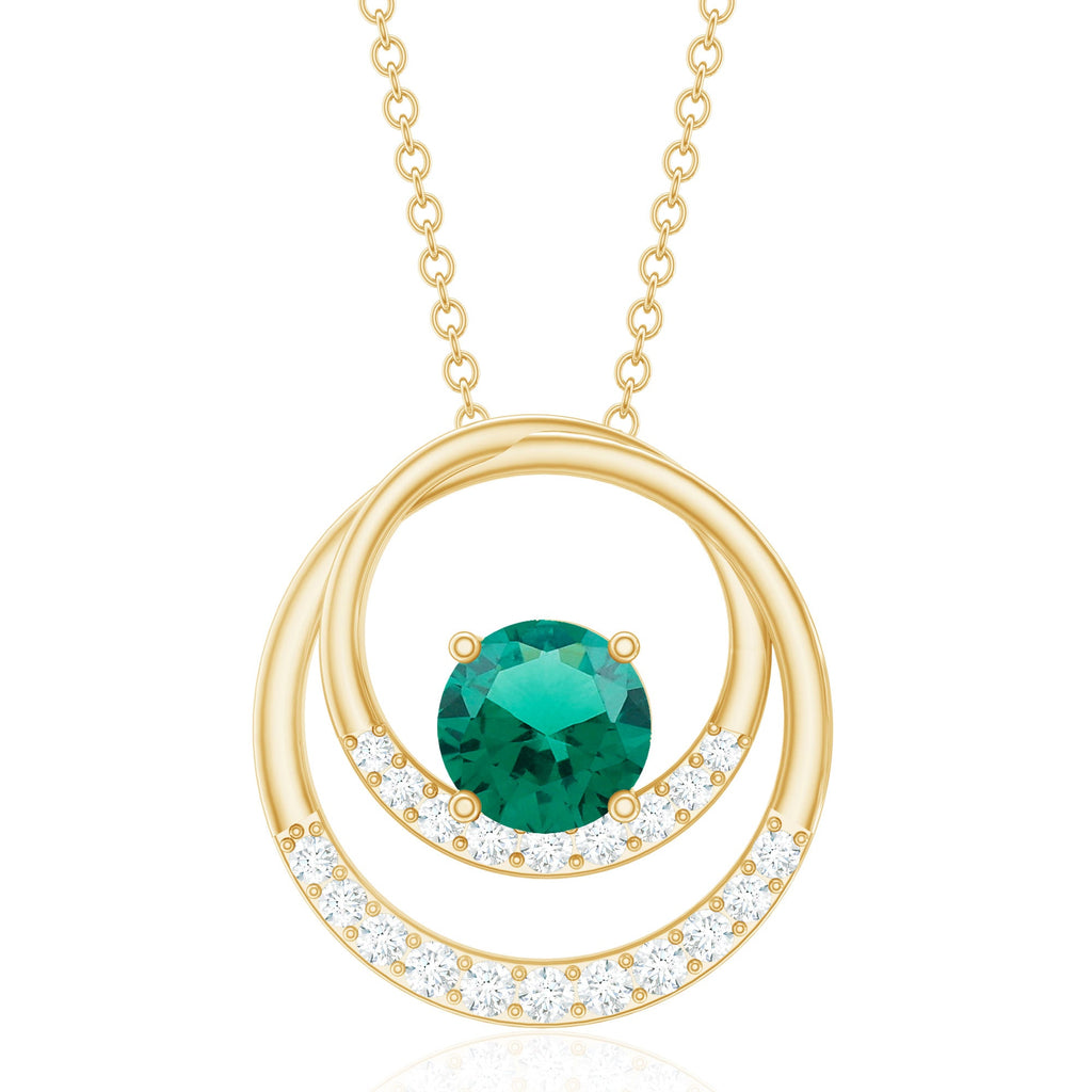 0.8 Carat Lab Created Emerald and Diamond Interlocking Circle Pendant