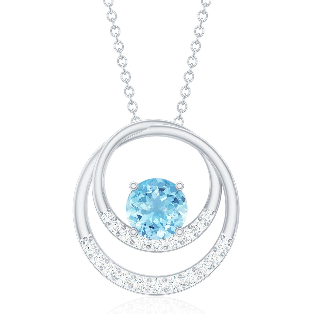 Natural Aquamarine Eternity Circle in Circle Necklace with Diamond