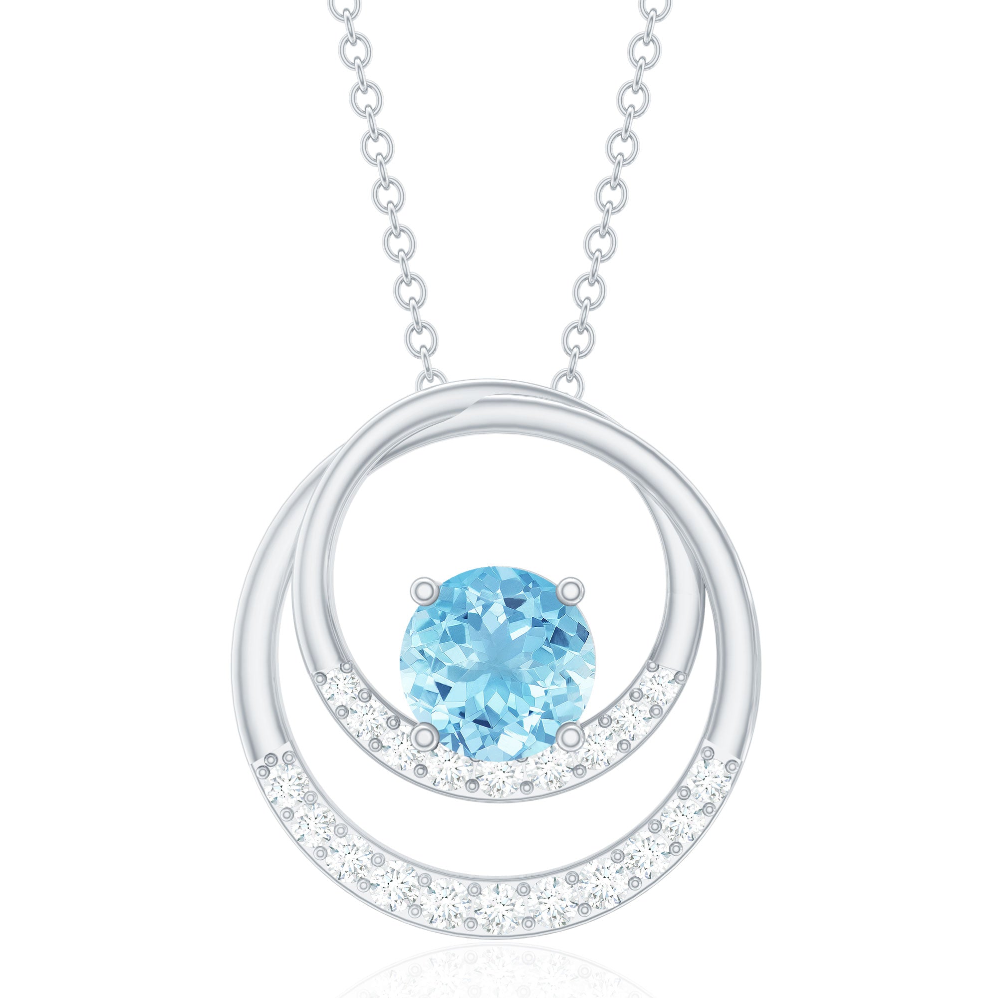 Natural Aquamarine Eternity Circle in Circle Necklace with Diamond