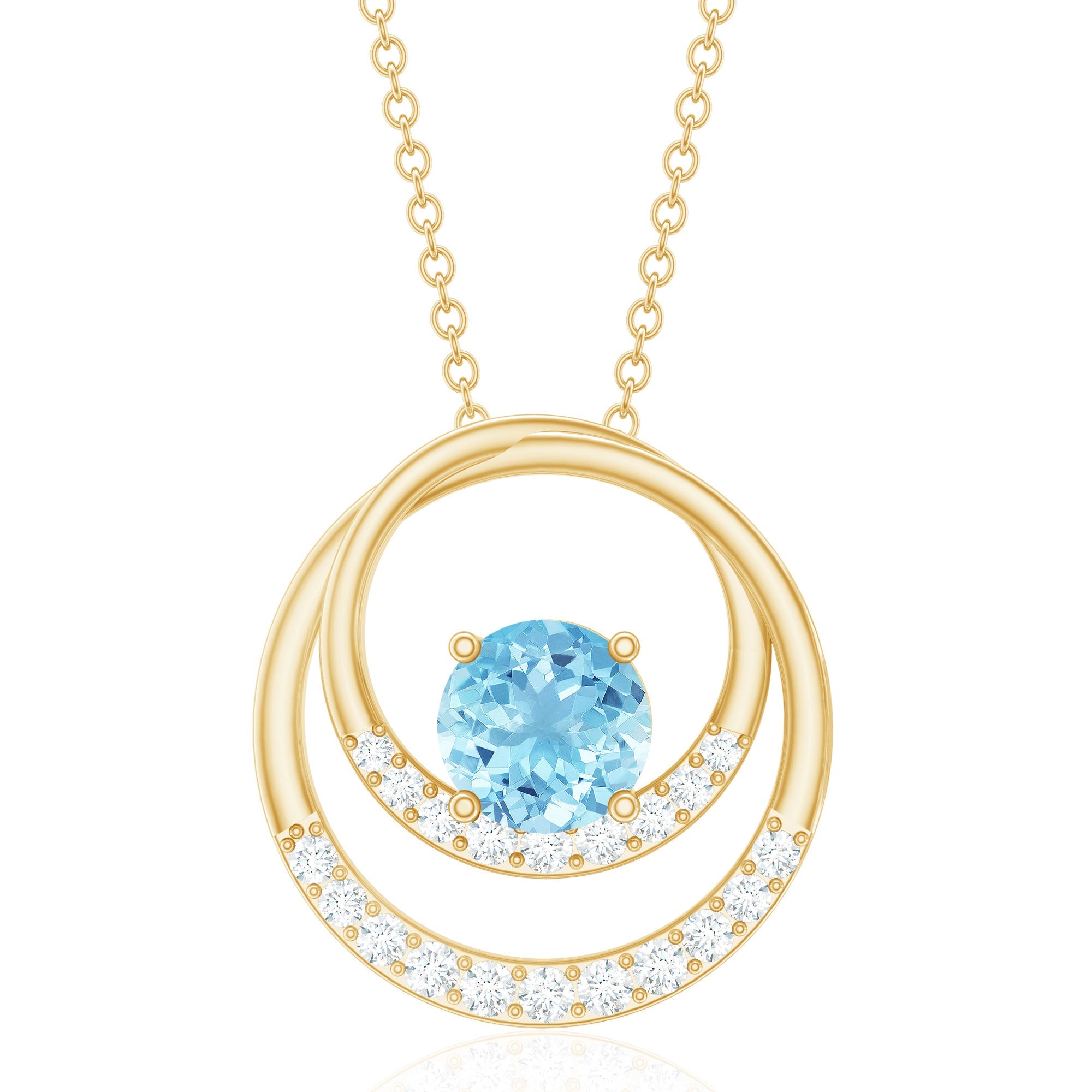 Natural Aquamarine Eternity Circle in Circle Necklace with Diamond
