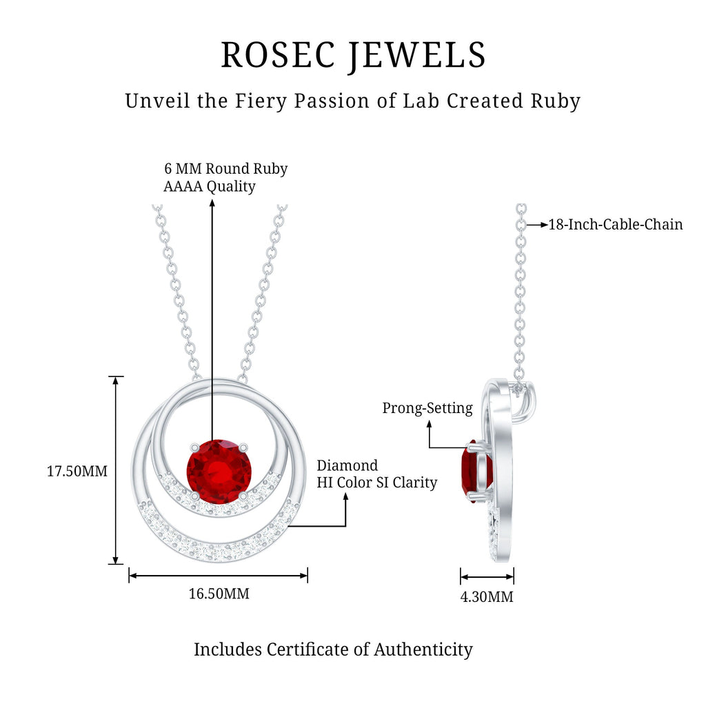 Lab Created Ruby and Diamond Open Circle Pendant with Certificate
