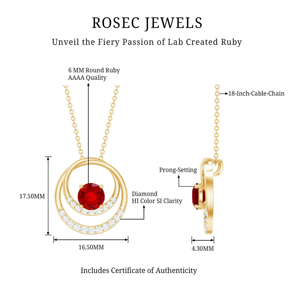 Lab Created Ruby and Diamond Open Circle Pendant with Certificate