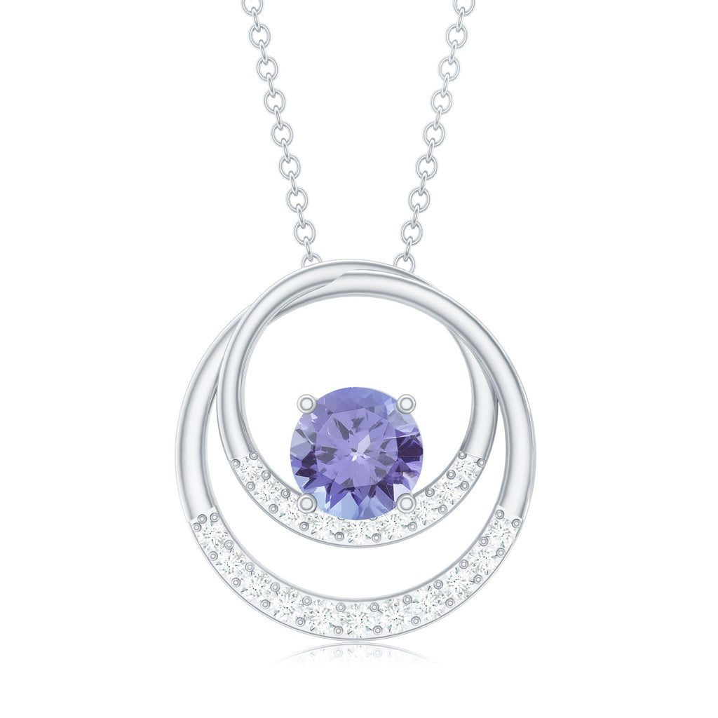 Real Tanzanite and Diamond Open Circle Pendant