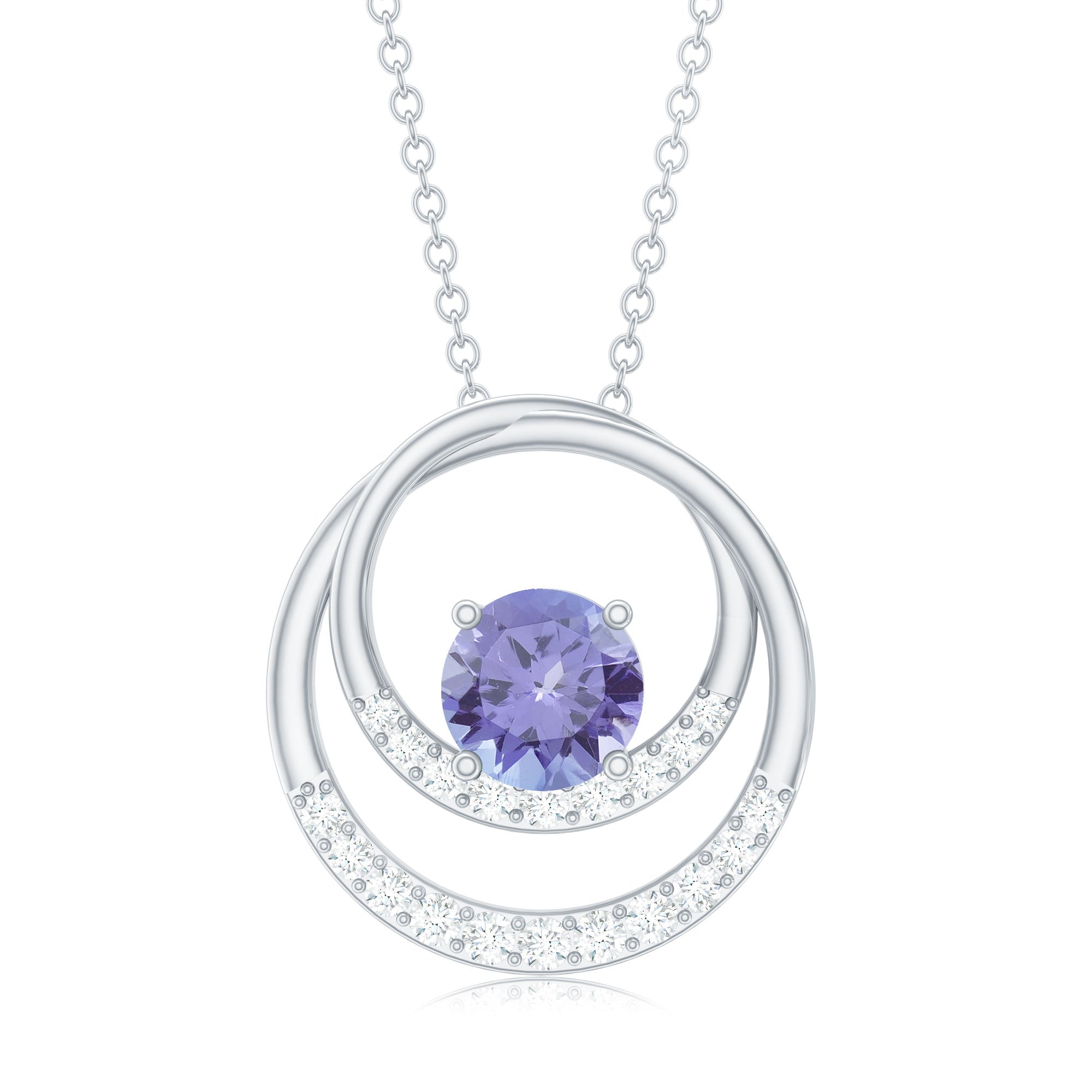 Real Tanzanite and Diamond Open Circle Pendant