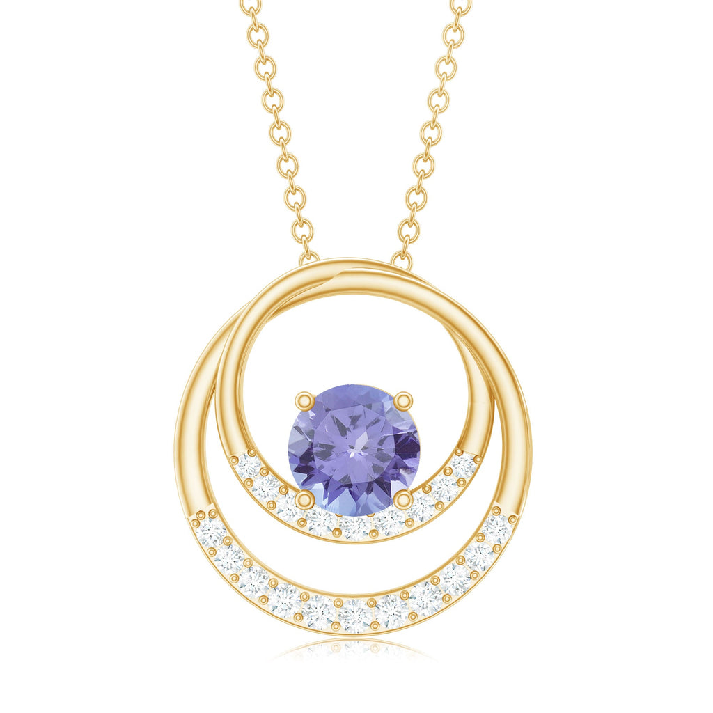 Real Tanzanite and Diamond Open Circle Pendant