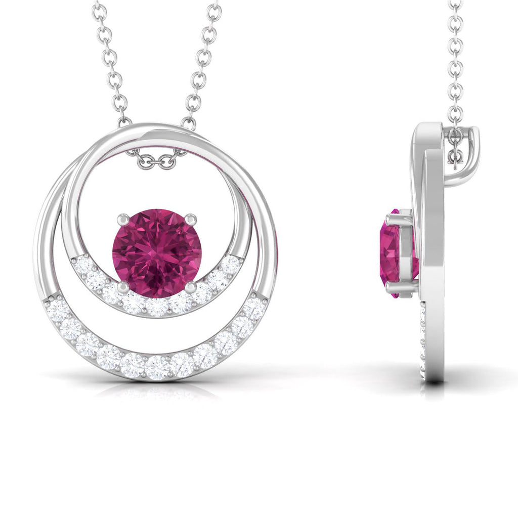 Real Pink Tourmaline and Diamond Open Circle Pendant