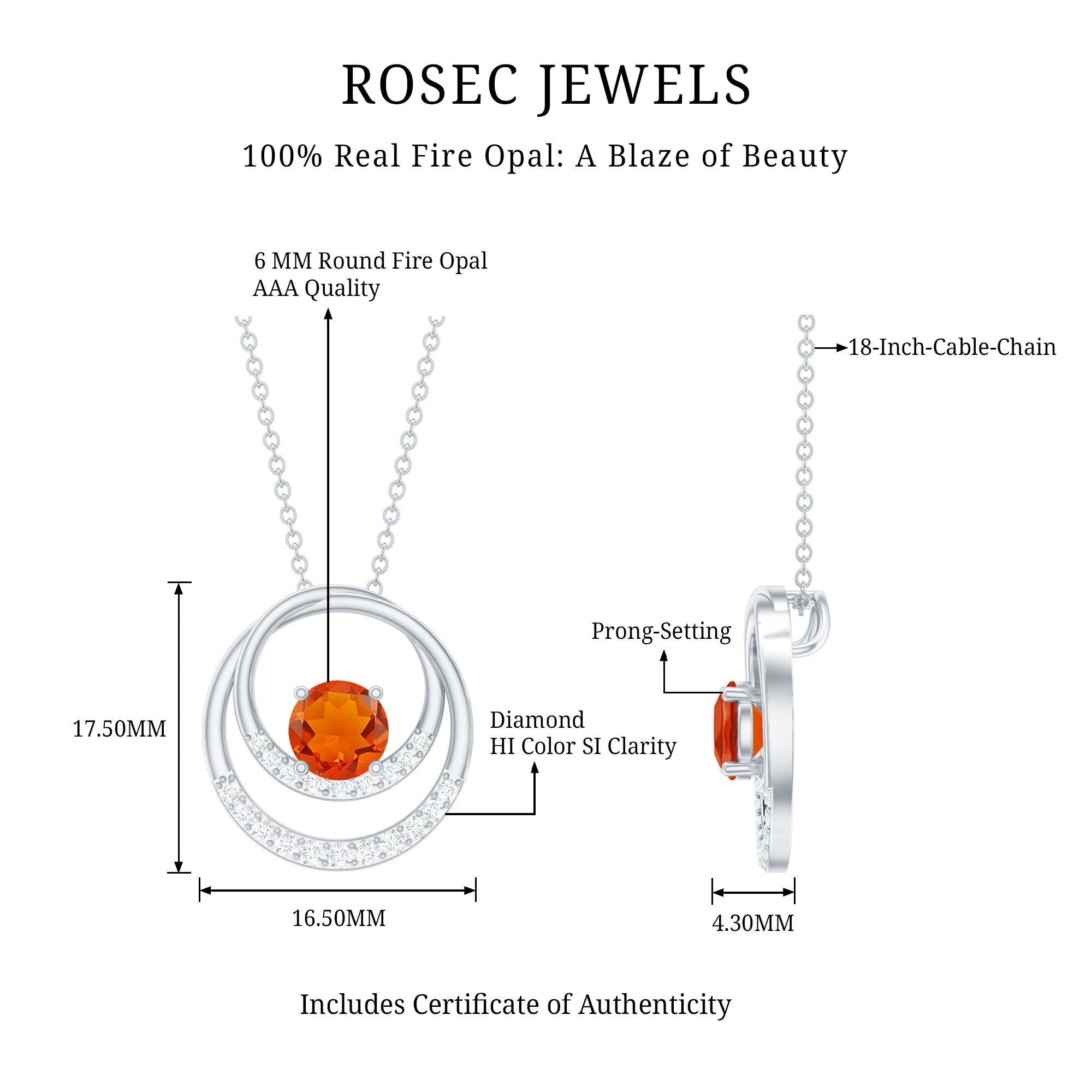 Real Fire Opal and Diamond Open Circle Pendant