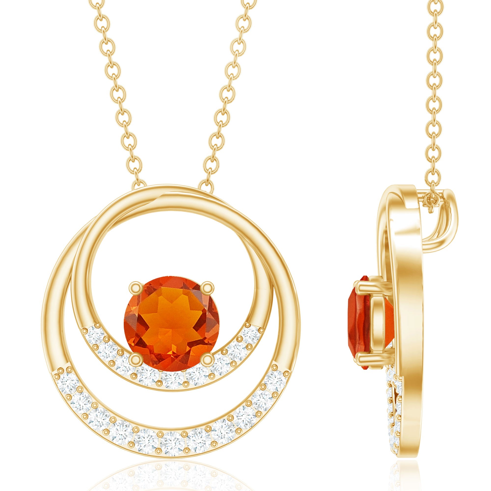 Real Fire Opal and Diamond Open Circle Pendant