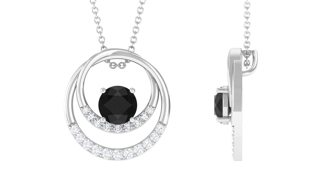 Natural 2.6 Carat Black Spinel Double Circle Necklace with Diamond