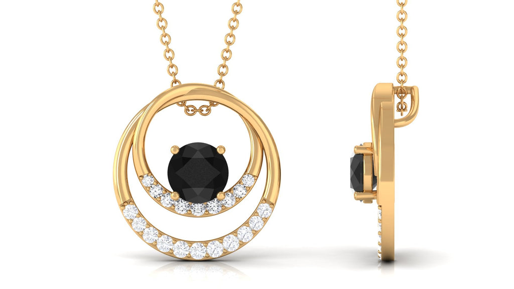 Natural 2.6 Carat Black Spinel Double Circle Necklace with Diamond