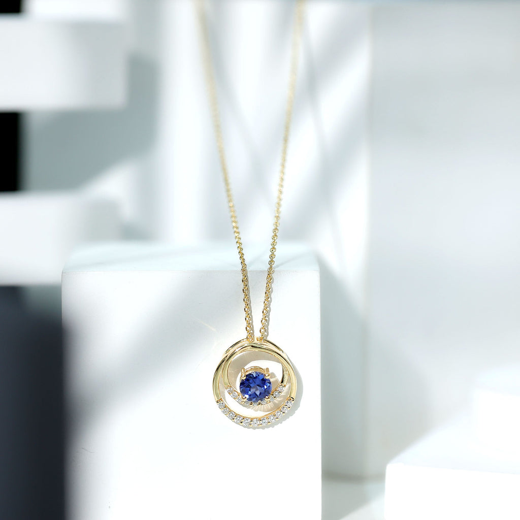 Lab Grown Blue Sapphire and Moissanite Promise Necklace
