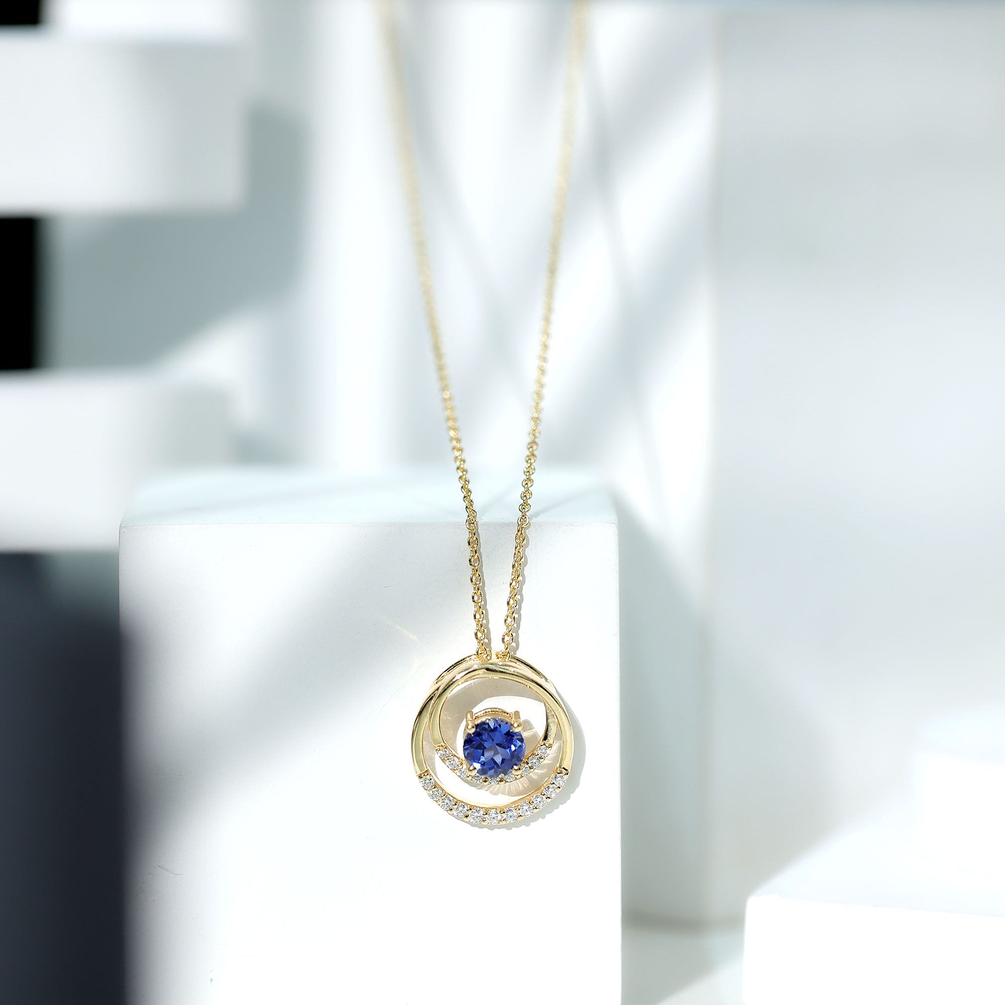 Lab Grown Blue Sapphire and Moissanite Promise Necklace